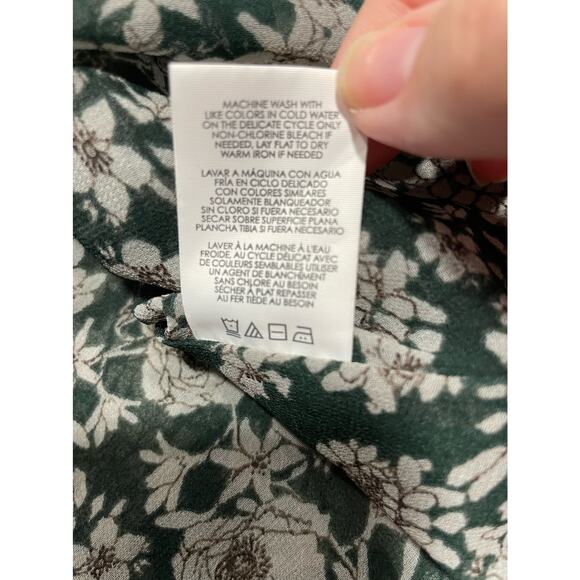 CAbi Women's Size Medium Split Neck Floral Peasant Long Sleeve Top Green Gray - Picture 8 of 9